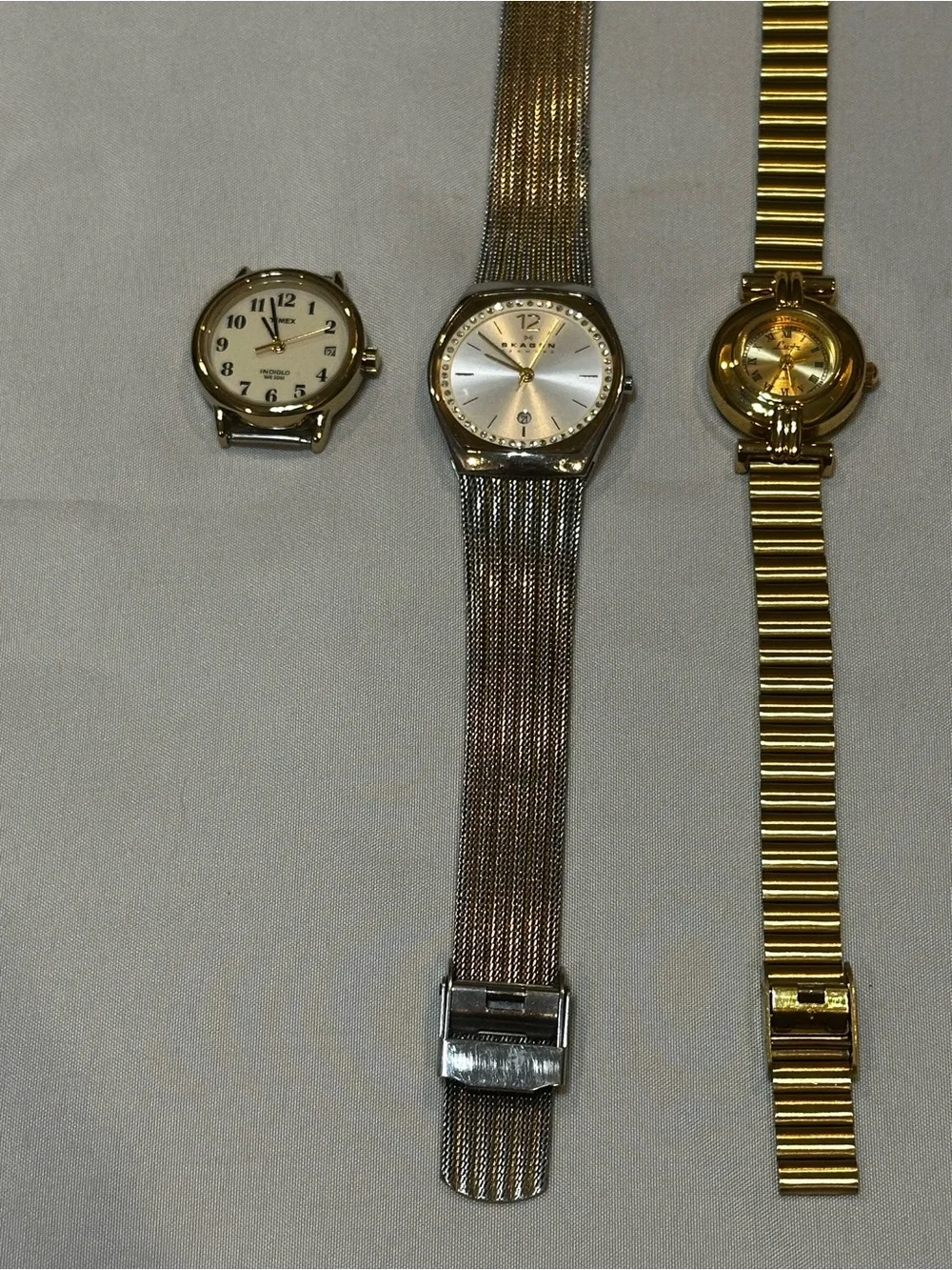 Watch Bundle: Timex Face, Two Tone Skagen and Gold Tone Lotus. Vintage inspired.